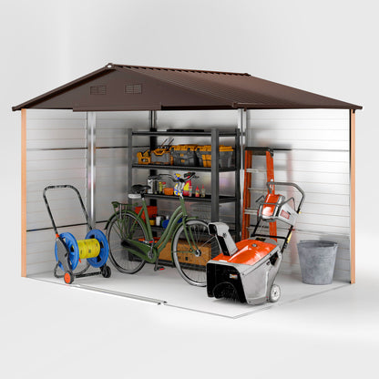 9 x 6ft Galvanised Steel Shed - Brown Wood-Effect