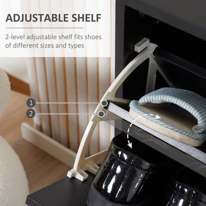 2 Drawer Shoe Cabinet, Narrow Shoe Storage Cabinet with Flip Doors and Adjustable Shelves
