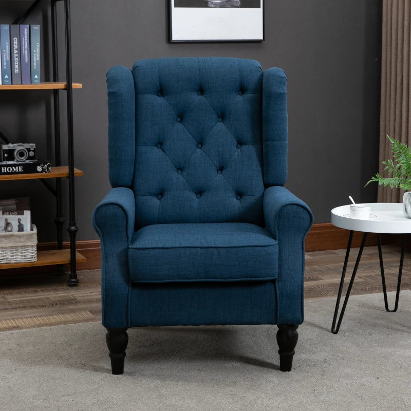 Retro Wingback Tufted Button Accent Armchair with Soft Cushioned Back & Seat - Navy