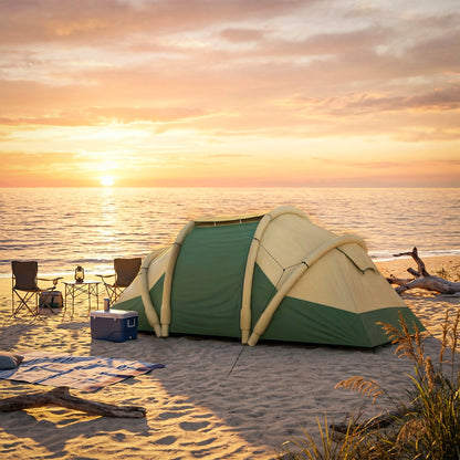 Inflatable Tent 2 Bedroom Tunnel Design Windproof Air Tent with Carry Bag for 4 Person