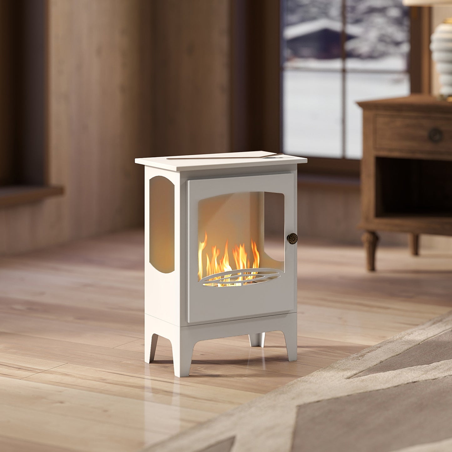 Freestanding Ethanol Fireplace, Steel Bioethanol Fireplace with Stainless Steel Flame Snuffer, 0.9L Tank