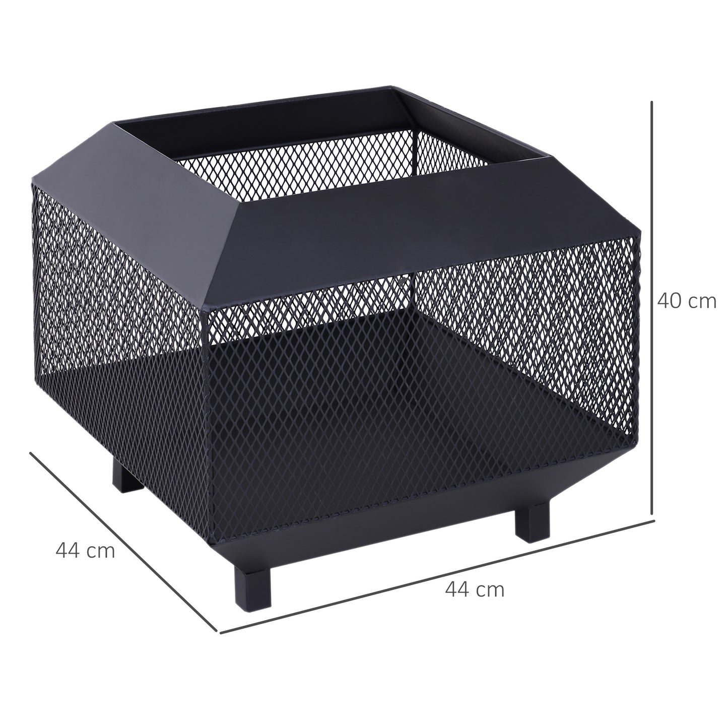 Metal Square Fire Pit Outdoor Mesh Firepit Brazier w/ Lid, Log Grate, Poker for Backyard, Camping, Bonfire