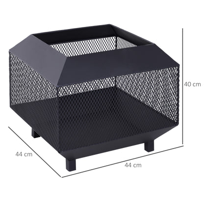 Metal Square Fire Pit Outdoor Mesh Firepit Brazier w/ Lid, Log Grate, Poker for Backyard, Camping, Bonfire