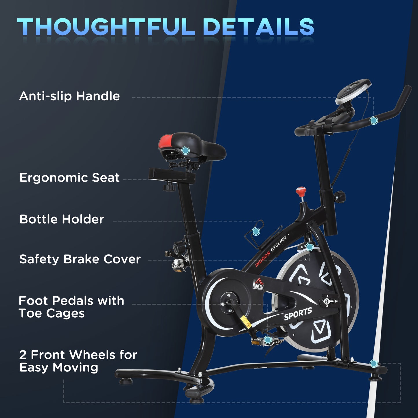 Indoor Stationary Exercise Bike 6kg Flywheel Fitness Cardio Workout Bke Trainer for Home Gym w/ Adjustable Resistance LCD Mon
