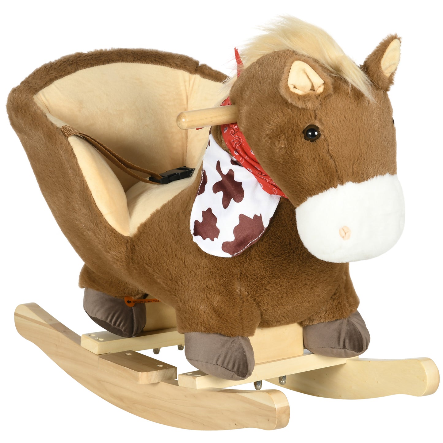 Kids Rocking Horse, with Secure Harness, Sounds, Foot Pedals - Brown