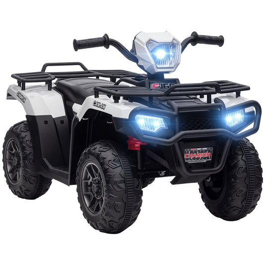 12V Kids Quad Bike with Forward, Reverse Functions, Ride-On ATV w/ Music, LED, Headlights, for Ages 3-5 Years - White