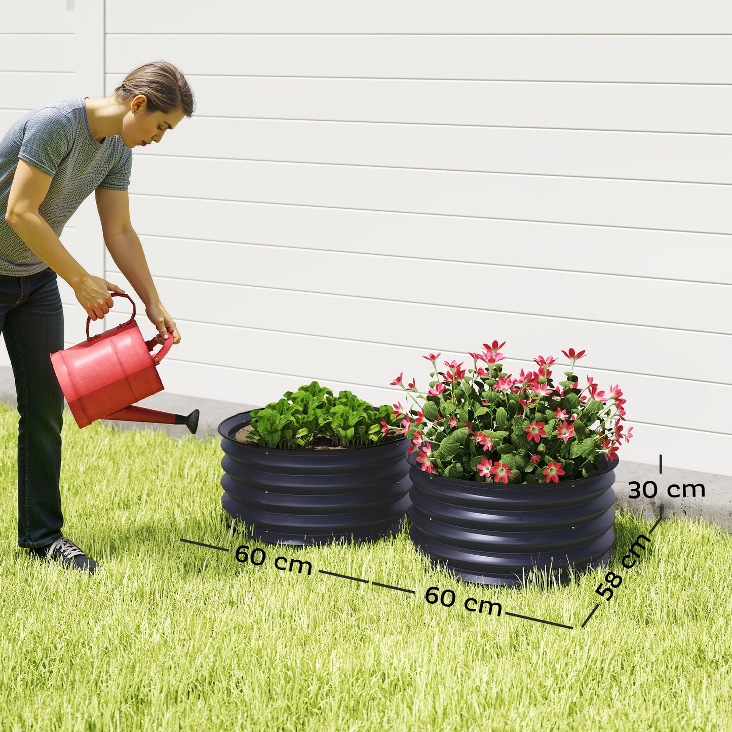 Set of 2 Raised Garden Bed, Metal Planter Box with Safety Edging, Easy-to-assemble Stock Tank, Dark Grey