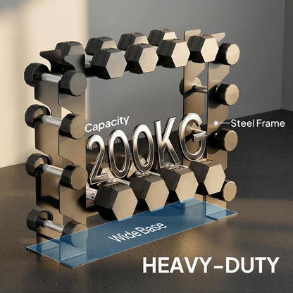 4-Tier Dumbbell Rack, Heavy-Duty Weight Rack for Dumbbells, Kettlebells and Multiple Balls, 200 KG Capacity, Black