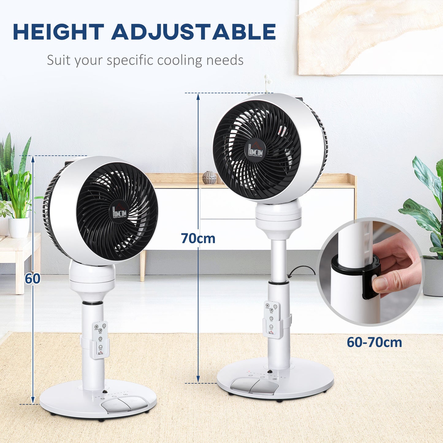 9'' Air Circulator Fan 3 Speed 3 Mode, 70° Oscillation 90° Vertical Tilt, Height Adjustable, Remote Controller