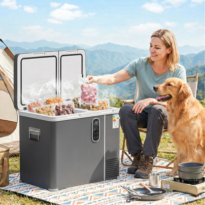55L Compressor Car Fridge Freezer, Dual Zone Camping Refrigerator with App Control, Grey