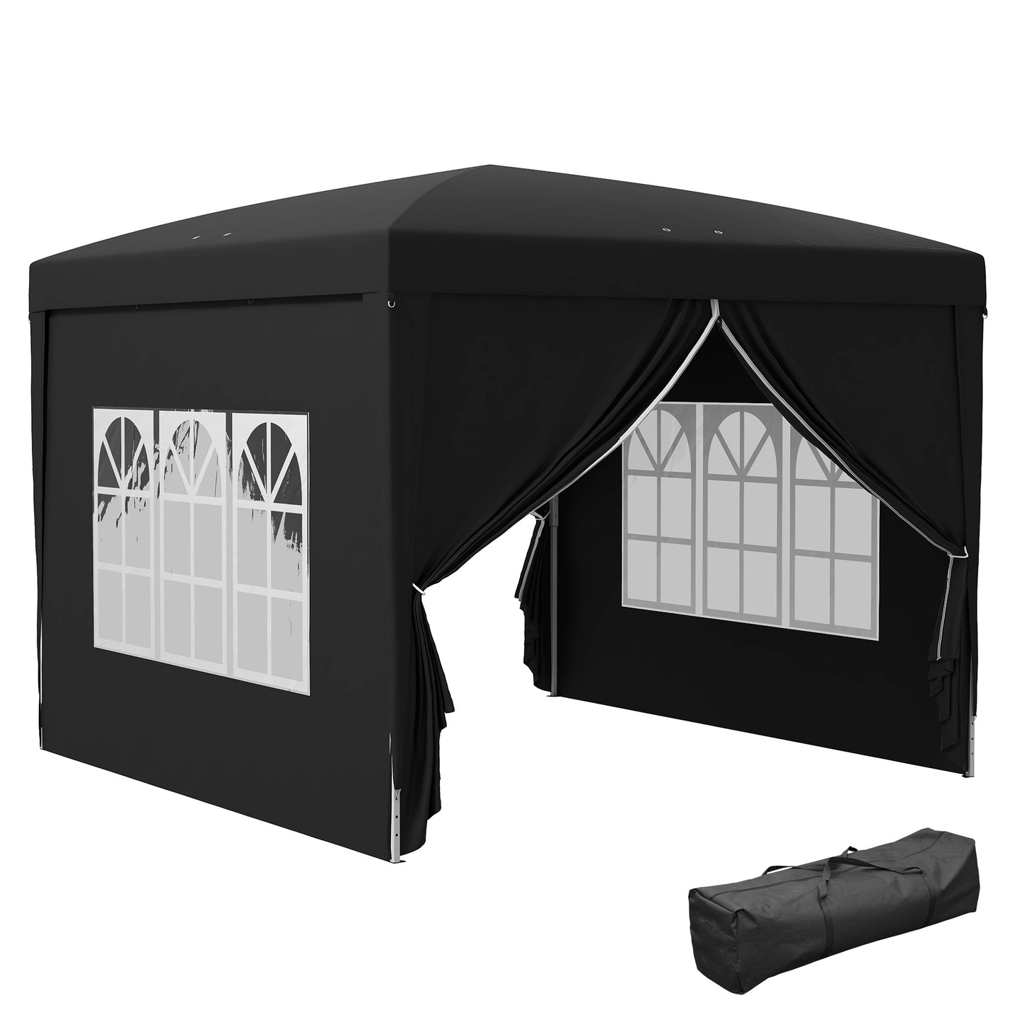 3x3(m) Pop-Up Gazebo, with Curtain Walls and Windows, Black