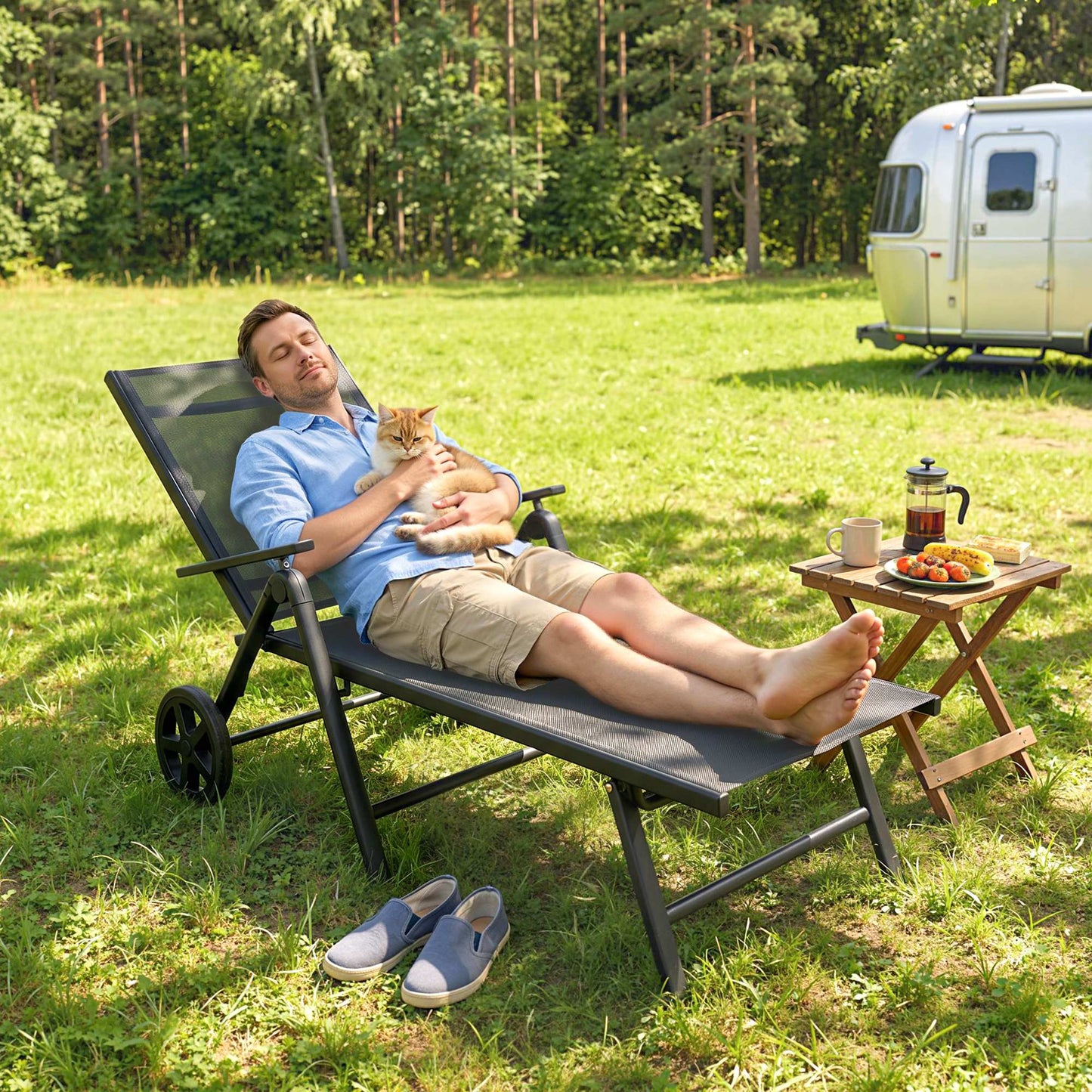 Five-Position Reclining Sun Lounger - Grey