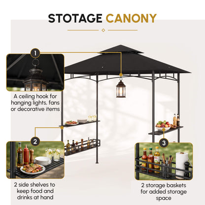 150 x 240cm BBQ Grill Gazebo, with Shelves - Grey