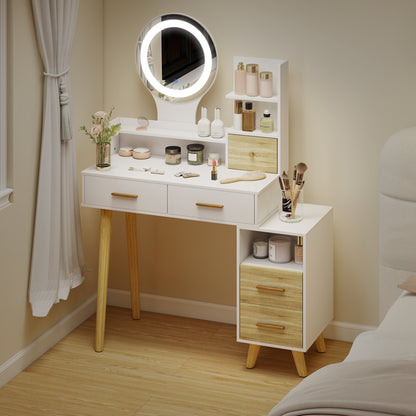 Elegant Dressing Table, with Storage - White