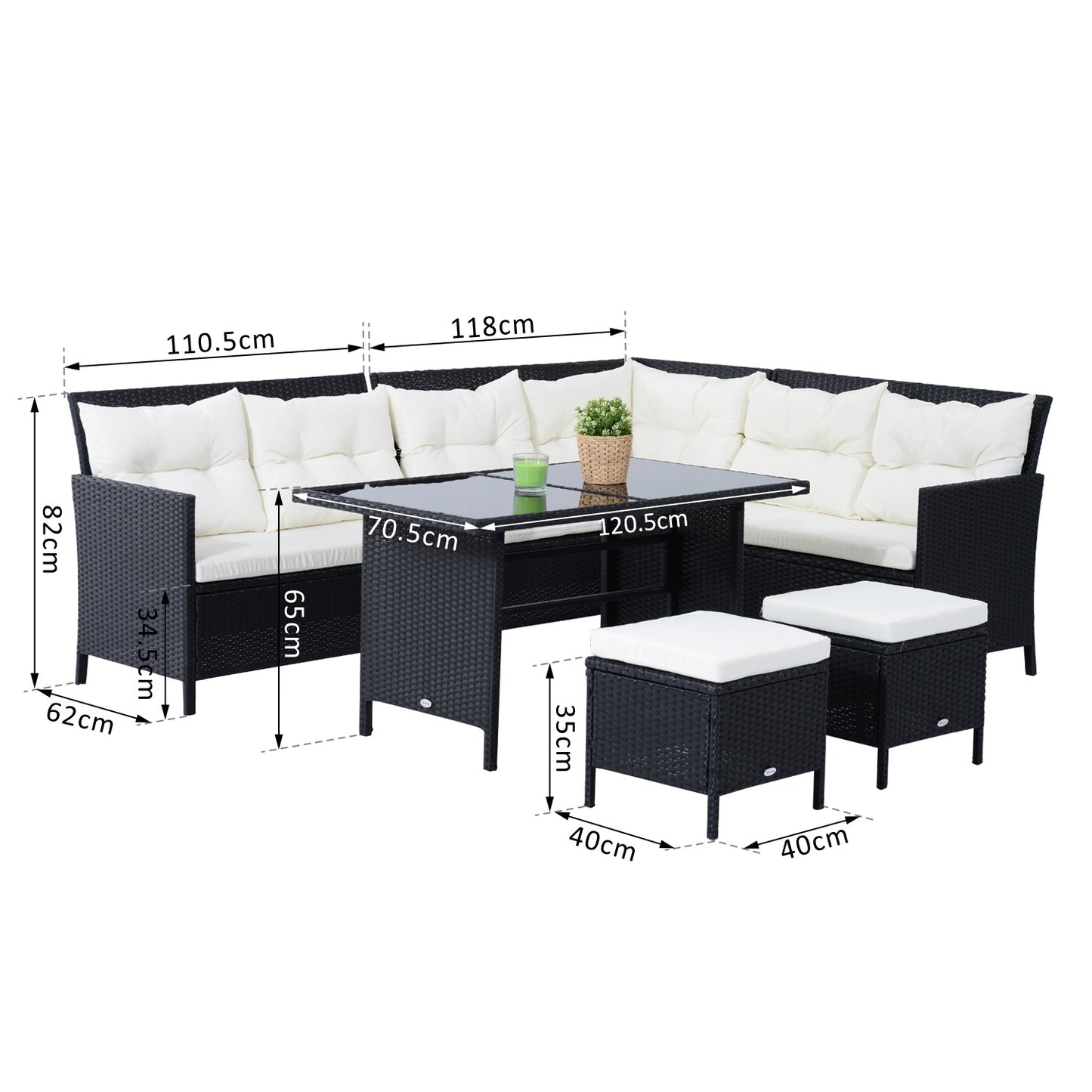 8-Seater Garden Rattan Furniture Rattan Corner Dining Sofa Set Wicker Conservatory Furniture Lawn Patio Coffee Table Foot Sto