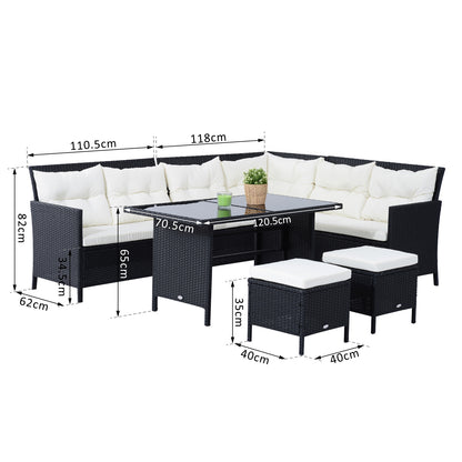 8-Seater Garden Rattan Furniture Rattan Corner Dining Sofa Set Wicker Conservatory Furniture Lawn Patio Coffee Table Foot Sto