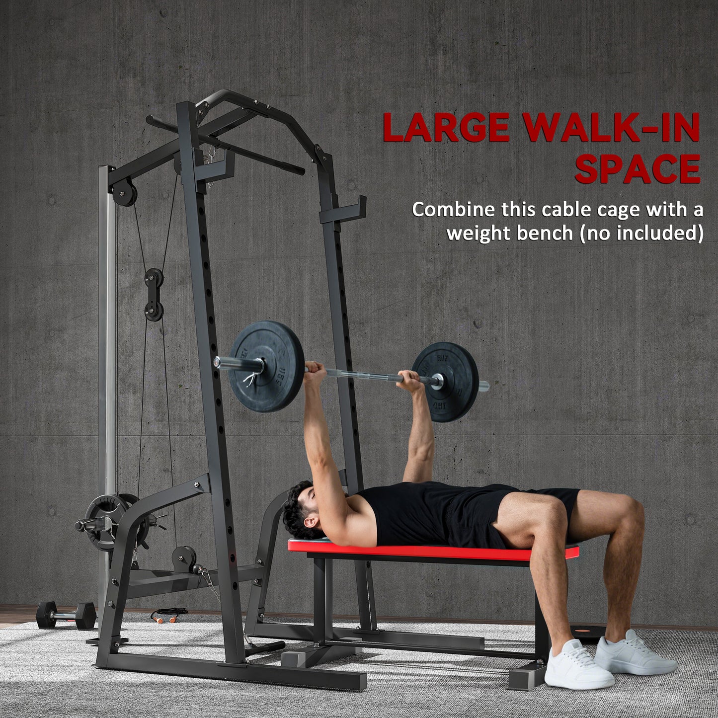Power Cage Power Rack with 15-Level Squat Rack, Cable Pulley System, Lat Pulldown & Pull Up Bar