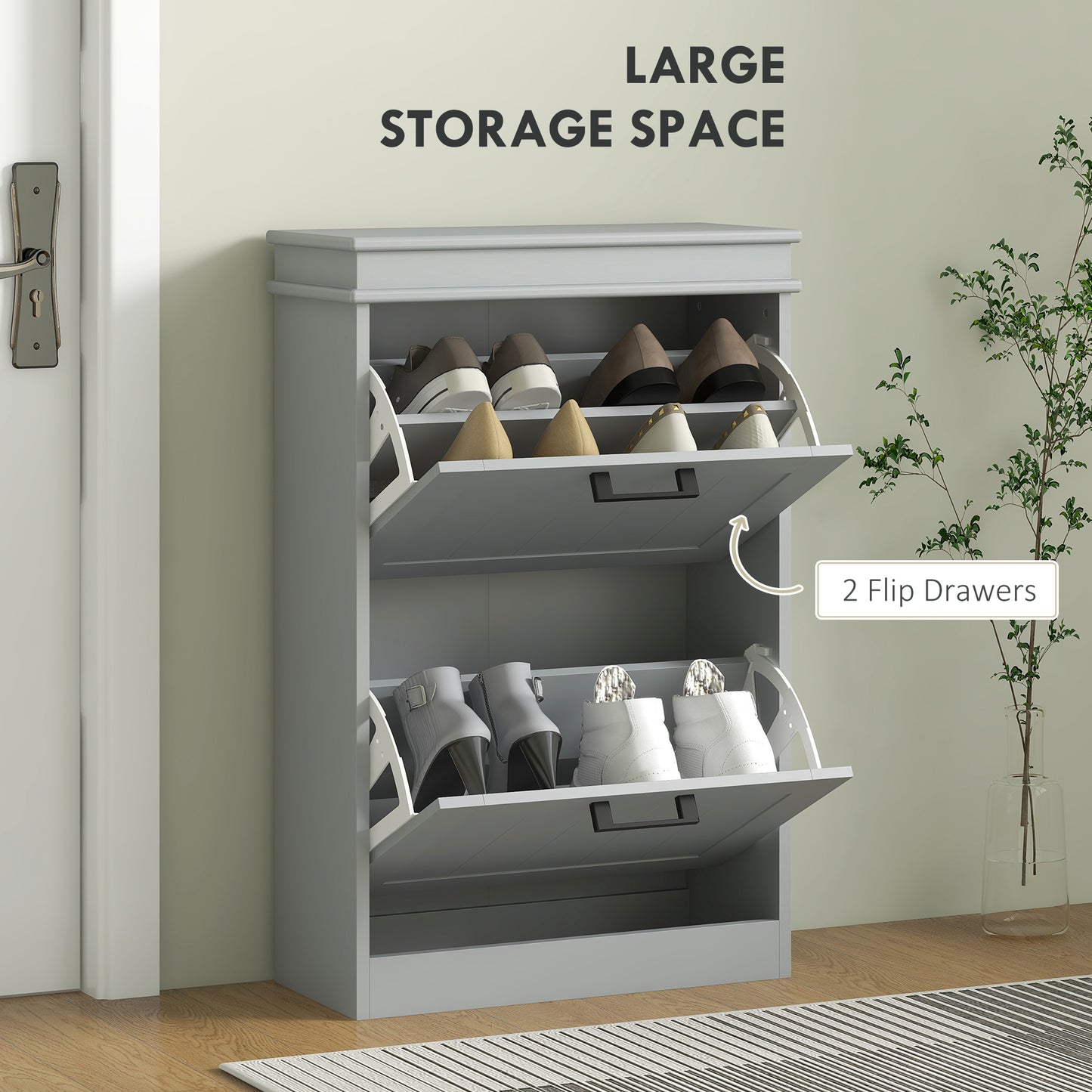 Two-Drawer Minimalistic 10-Shoe Cabinet - Grey