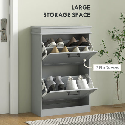 Two-Drawer Minimalistic 10-Shoe Cabinet - Grey
