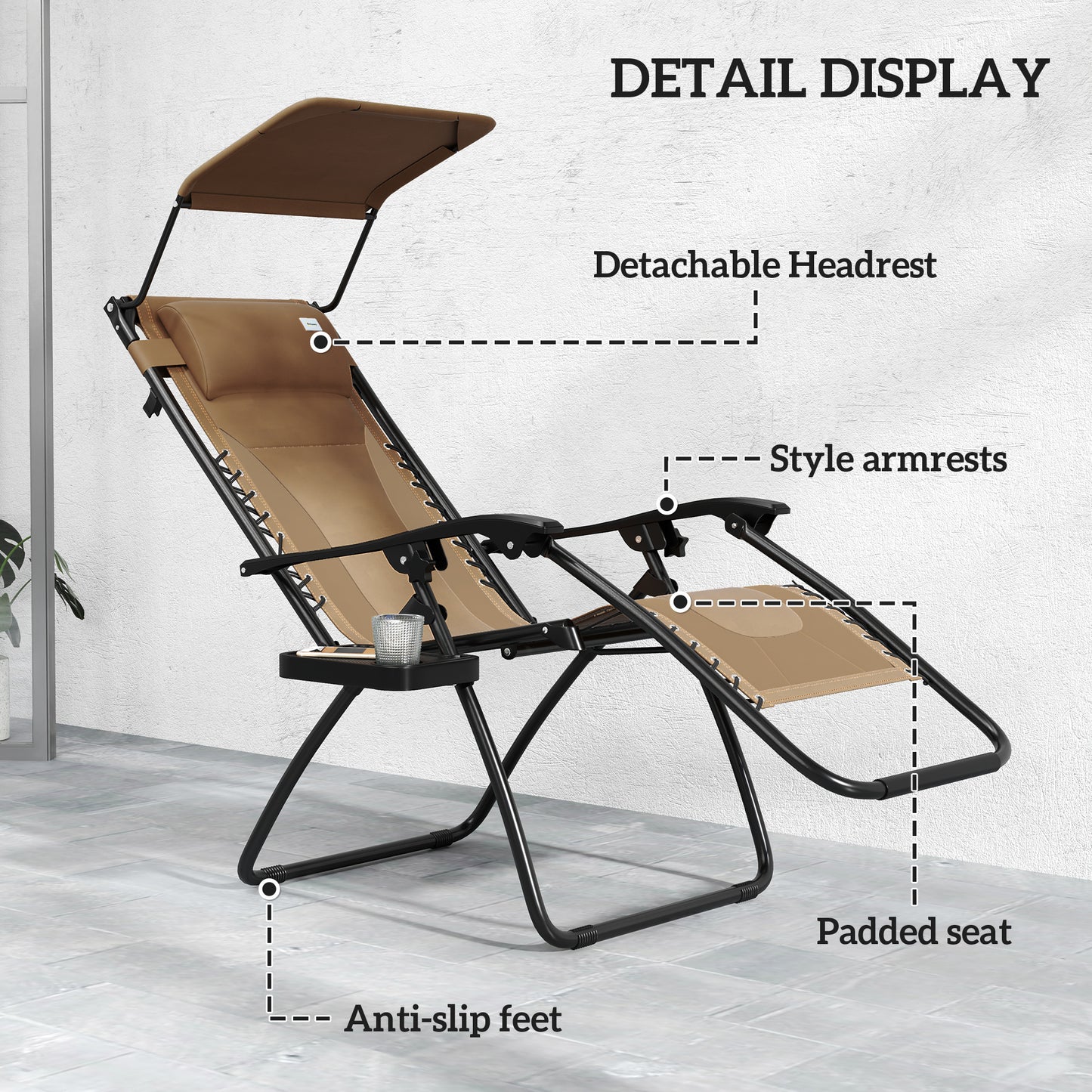 Zero Gravity Lounger Chair Set of 2, Folding Reclining Patio Chair with Shade Cover, Cup Holder