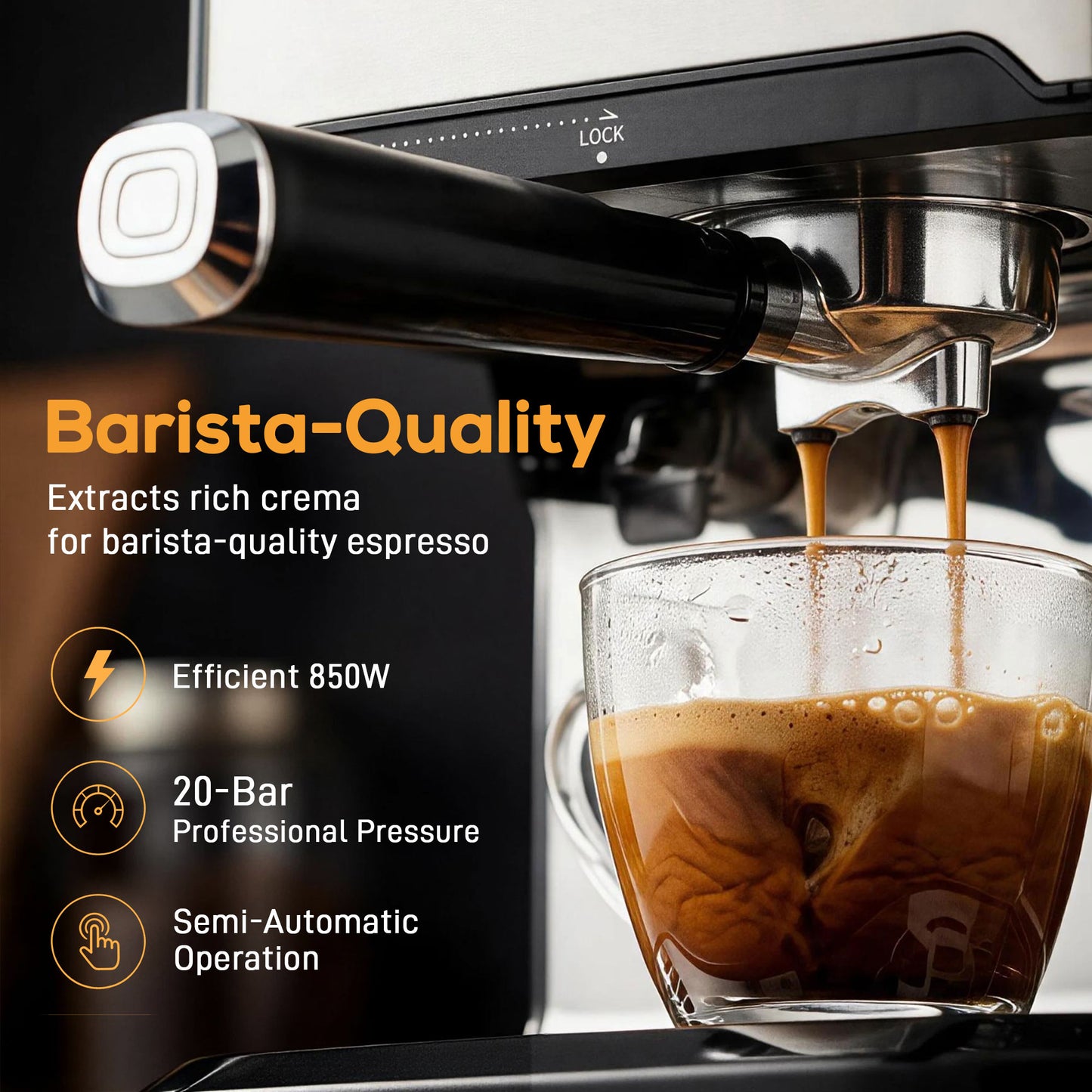 Espresso Machine, 20-Bar Semi Automatic Cappuccino Coffee Maker with Frother Wand, 1.6 L Water Tank, Black and Silver