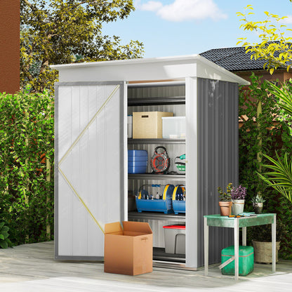 Metal Garden Shed, Outdoor Lean-to Shed for Tool Motor Bike, with Adjustable Shelf, Lock, Gloves, 5'x3'x6', Grey