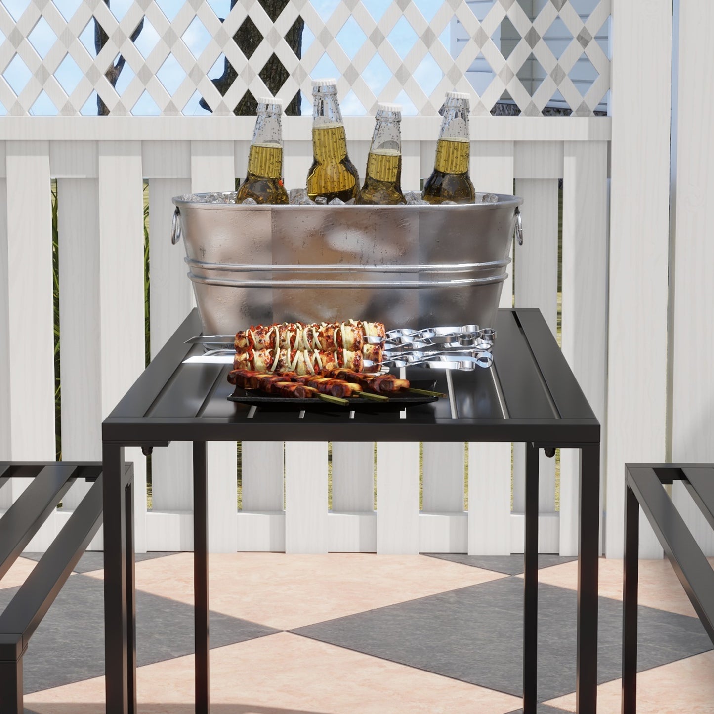 3-Piece Outdoor Picnic Table & Bench Set – Black