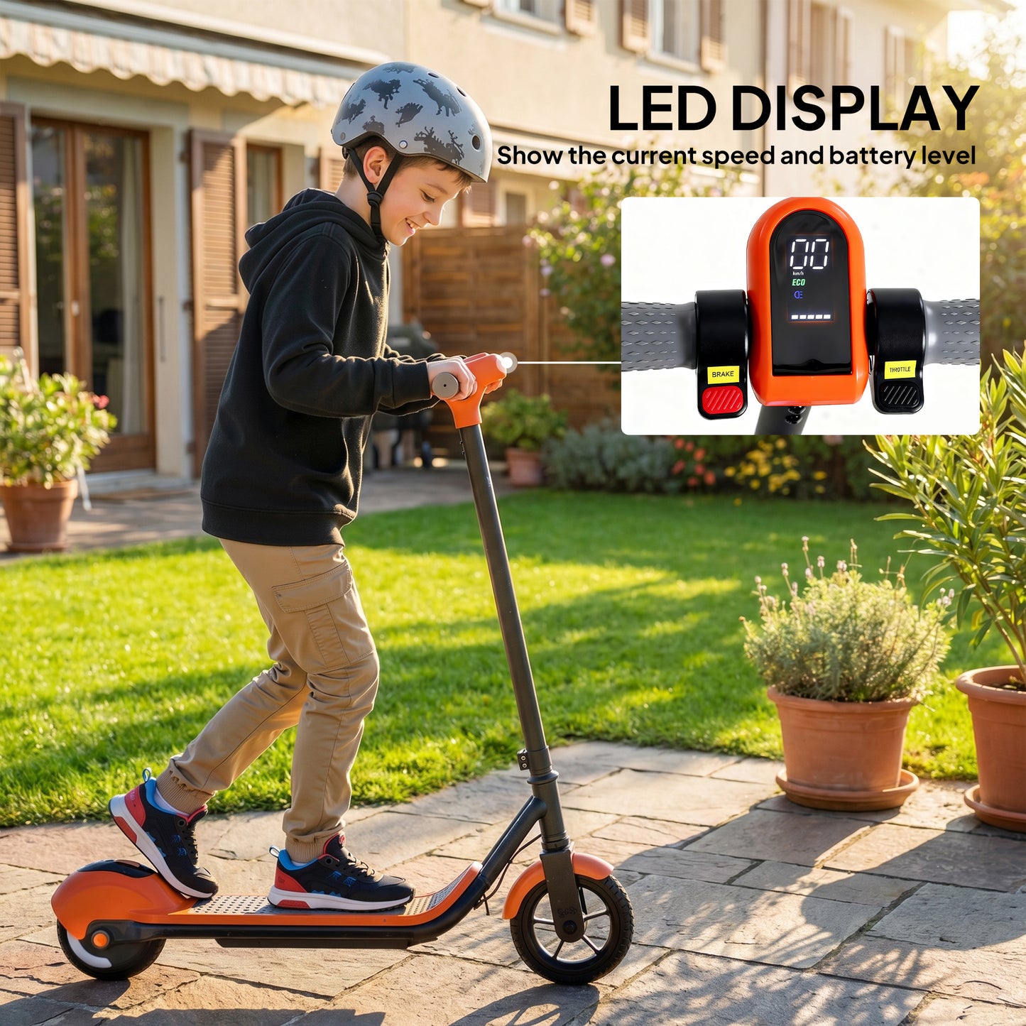 Electric Scooter for Kids, with LED Display, Green