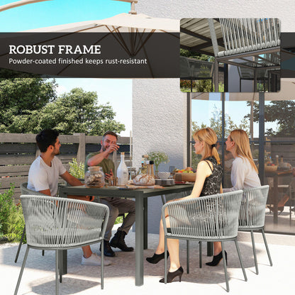 Rattan Dining Set, 6 Seater Rattan Garden Furniture Set with Acacia Wood Top Rectangle Table, 6 Chairs