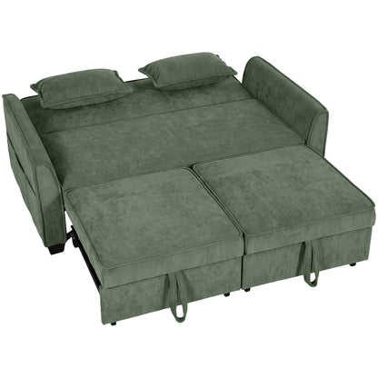 2 Seater Sofa Bed, 4-in-1 L-Shaped Convertible Pull-Out Sleeper Sofa with Adjustable Backrest Side Pockets, Dark Green