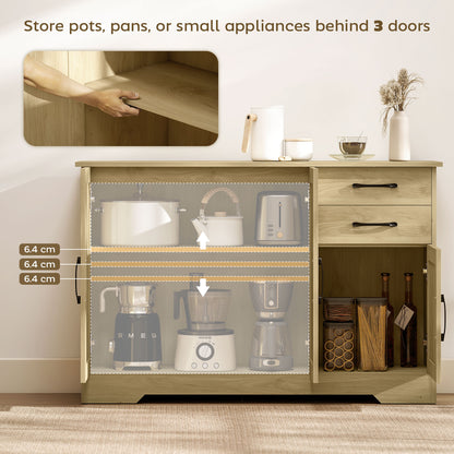 Sideboard with 2 Drawers Modern Storage Cabinet, Kitchen Cupboard with Adjustable Shelf and 3 Doors Natural