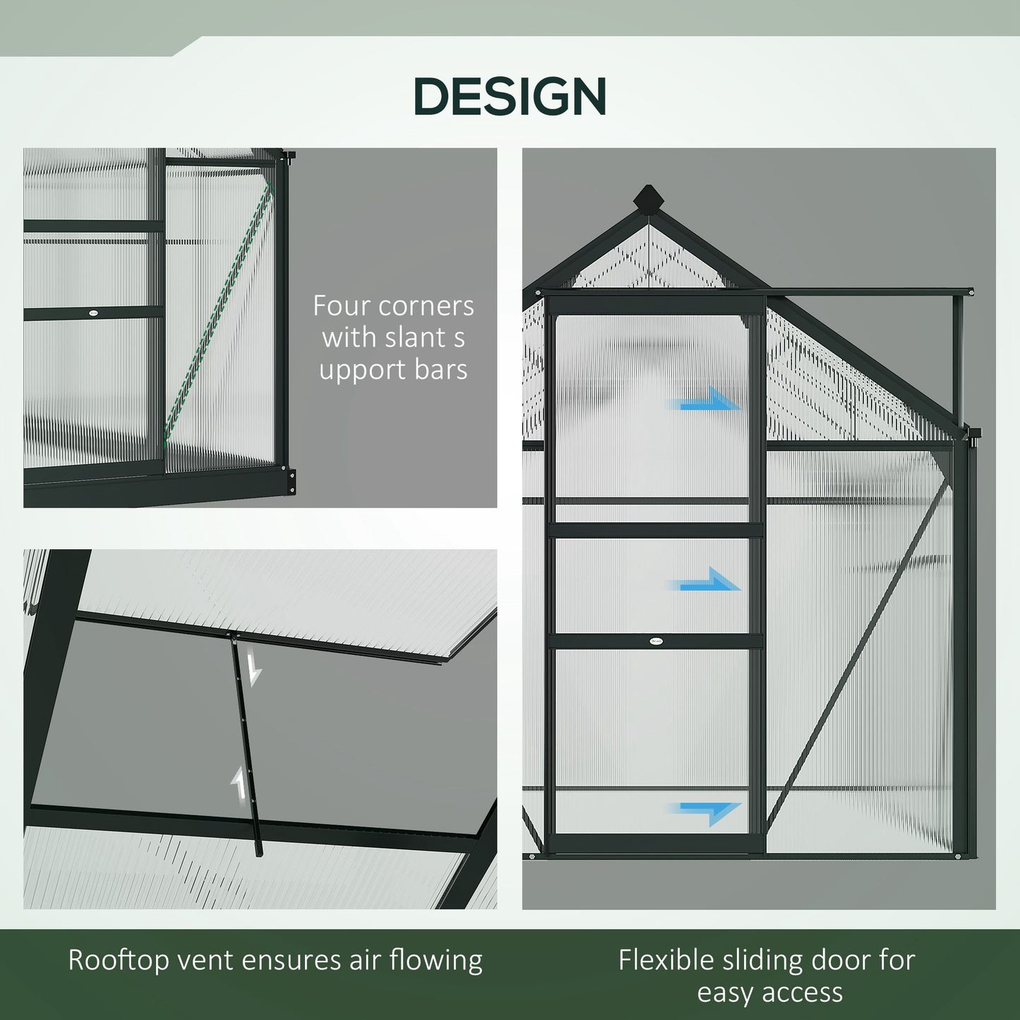 6 x 10ft Polycarbonate Greenhouse, Large Walk-In Green House with Slide Door and Window