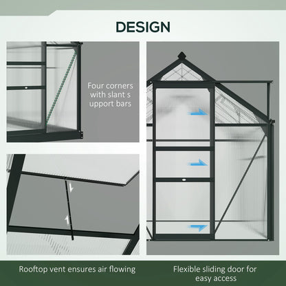 6 x 10ft Polycarbonate Greenhouse, Large Walk-In Green House with Slide Door and Window