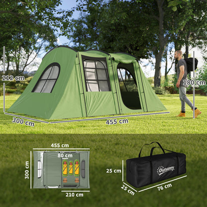 4 Man Tunnel Tent, Family Camping Tent with Porch, Bedroom and Living Area, Sewn in Groundsheet, 3000mm Waterproof