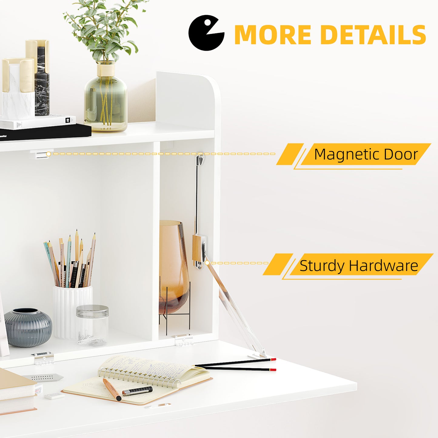 Wall Mounted Table, Drop Leaf Floating Laptop Desk with Space Saving Storage Compartments for Home Office and Study