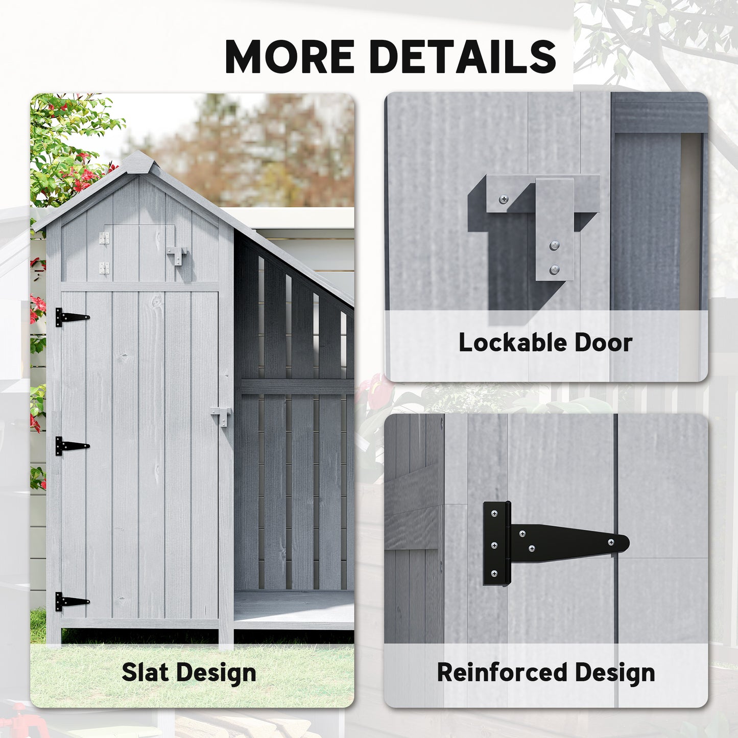 Garden Outdoor Storage Shed 3 Shelves Tilt Roof w/ Firewood Rack Log Carrier, 129L x 51.5W x 180H cm
