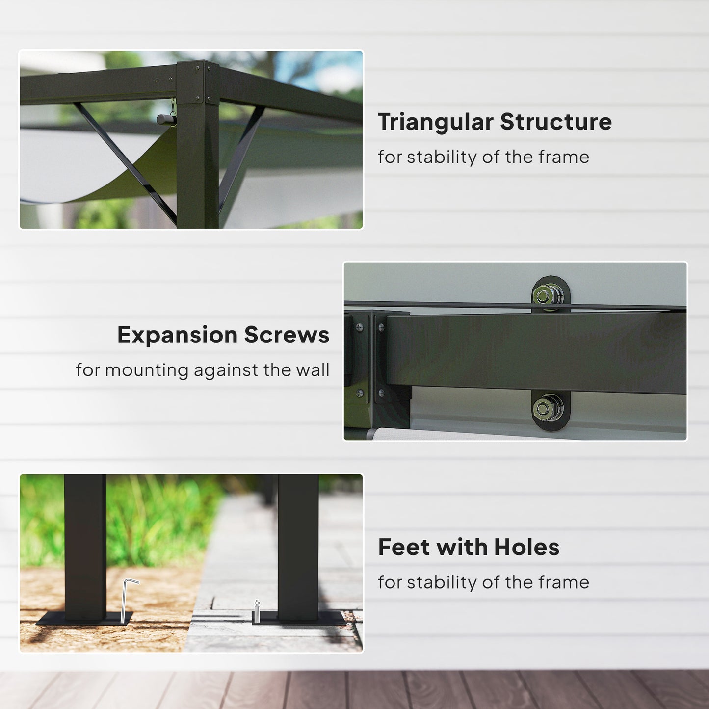 3 x 3 m Pergola, with Sliding Canopy - Grey