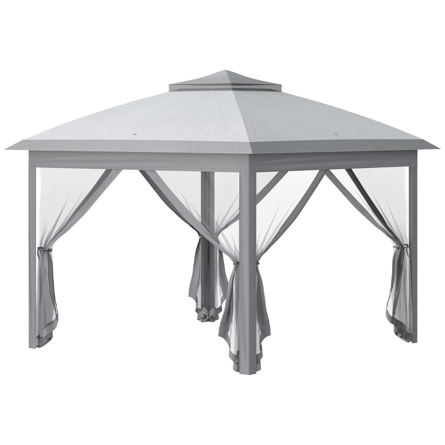 3.3 x 3.3m Pop Up Gazebo, Double Roof Foldable Canopy Tent with Zipped Mesh Sidewalls, Height Adjustable and Carrying Bag
