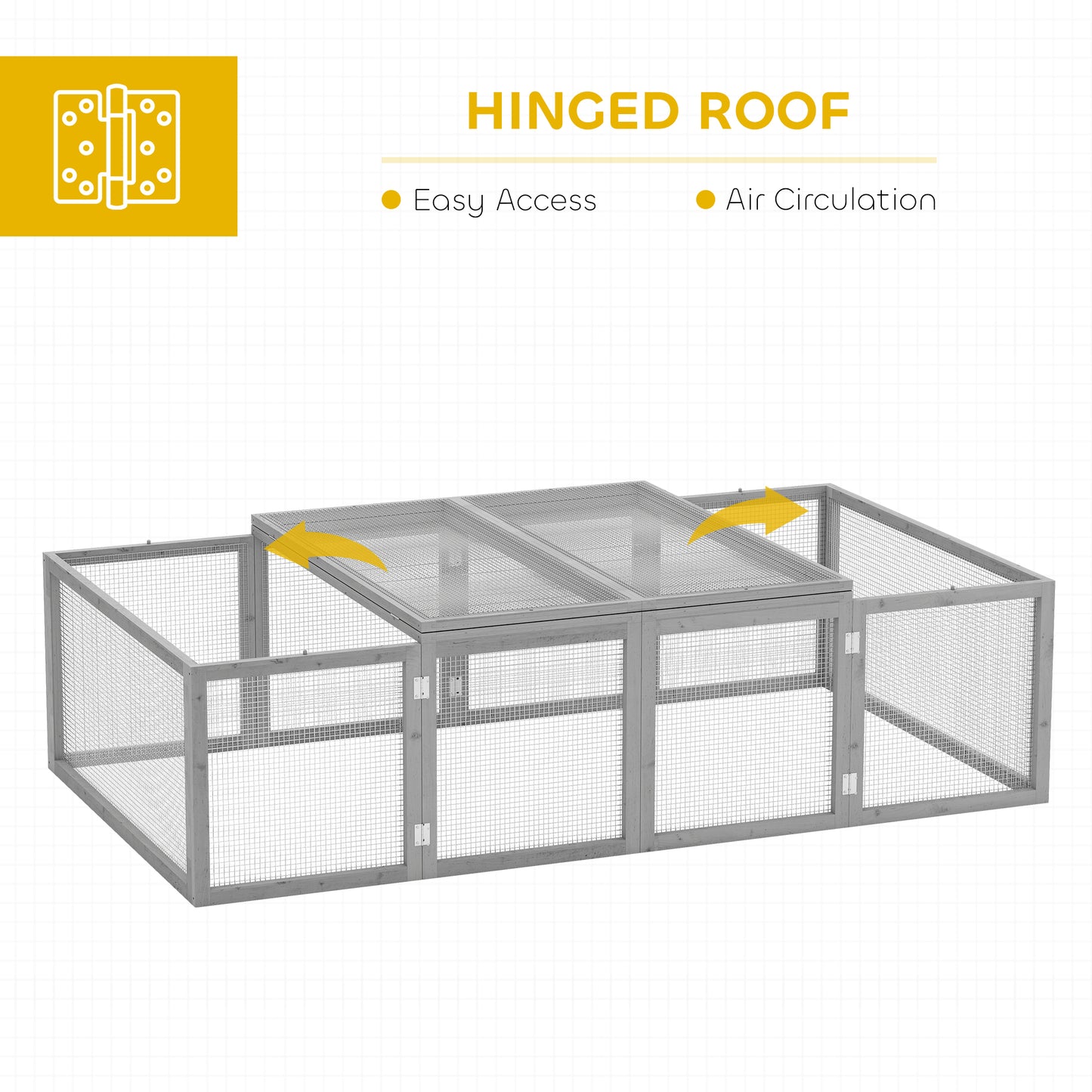 Wooden Rabbit Hutch Cage 6ft with Wire Mesh, Openable Roof, Play Space for Outdoor, Grey