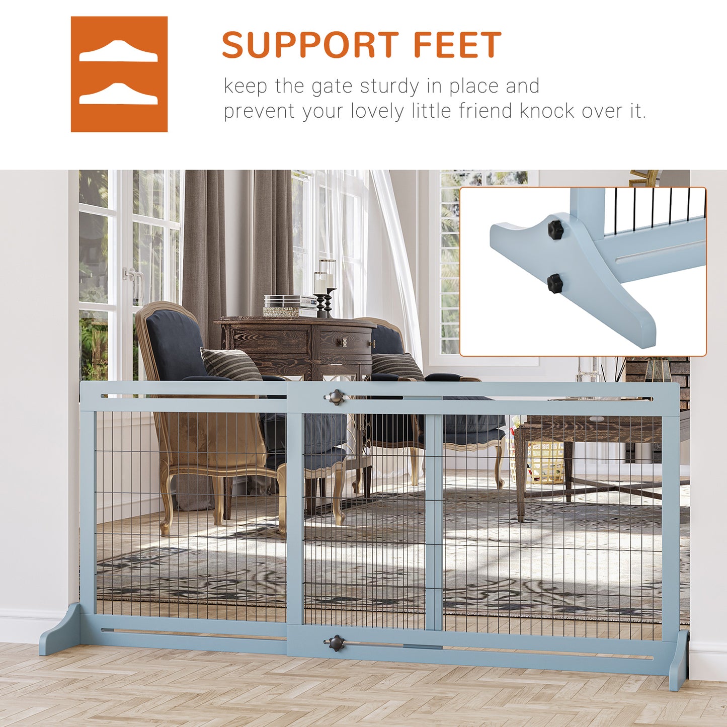 Freestanding Dog Gate, Foldable Pet Fence, Indoor Wood Barrier, Stair Gate with Support Feet, for Doorway, Hallway