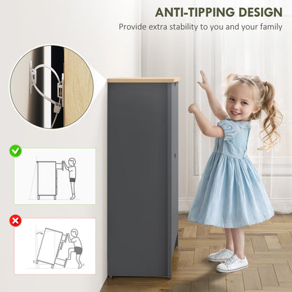 Slim Shoe Cabinet, Narrow Shoe Cupboard with 2 Flip Drawers, Adjustable Shelves for 12 Pairs of Shoes, Charcoal Grey