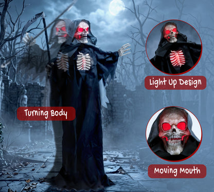 170cm Life Size Animated Grim Reaper Halloween Decoration, Scary Halloween Animatronics Decor with Sound Touch Activated
