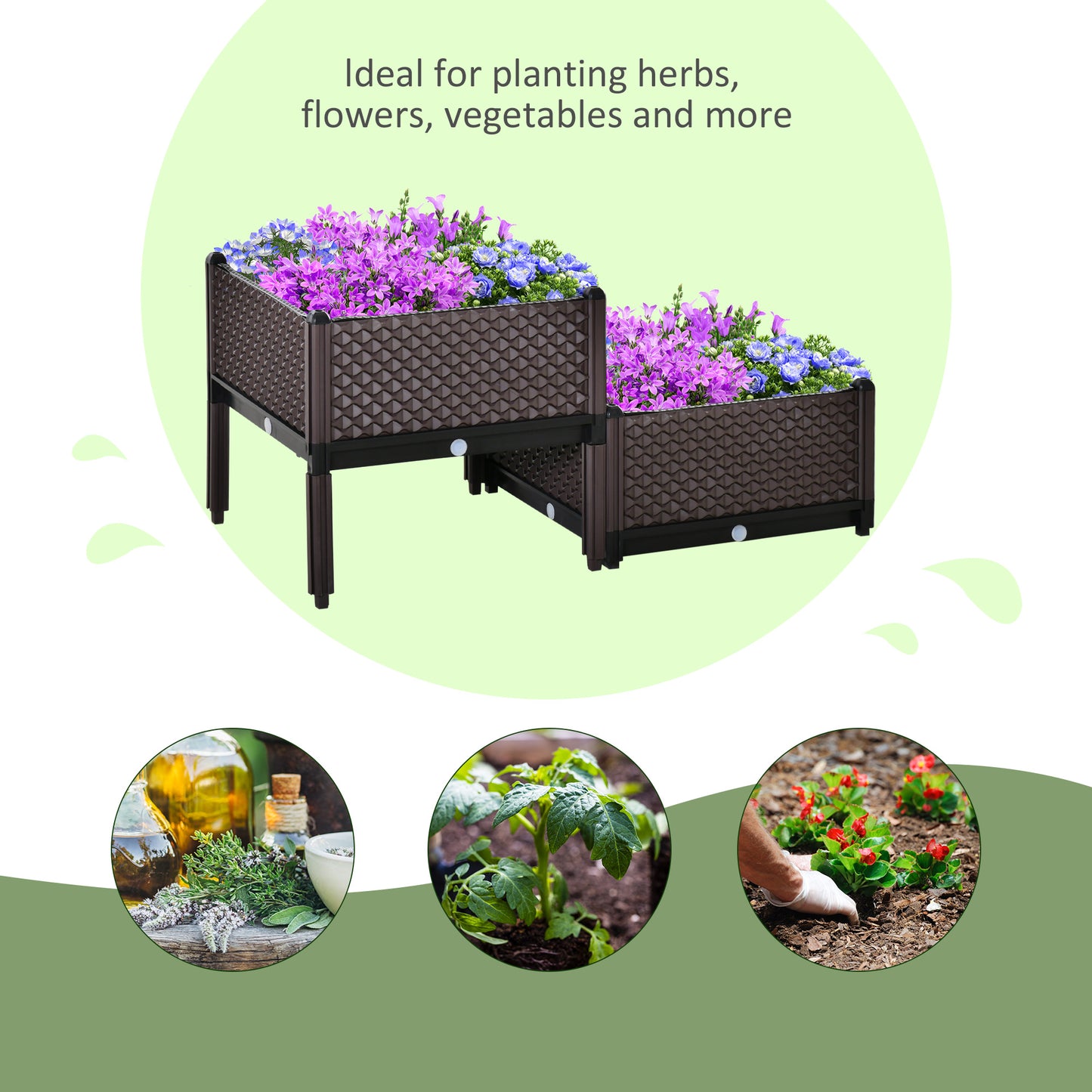 50cm x 50cm x 46.5cm Set of 2 41L Plastic Raised Garden Bed, Planter Box