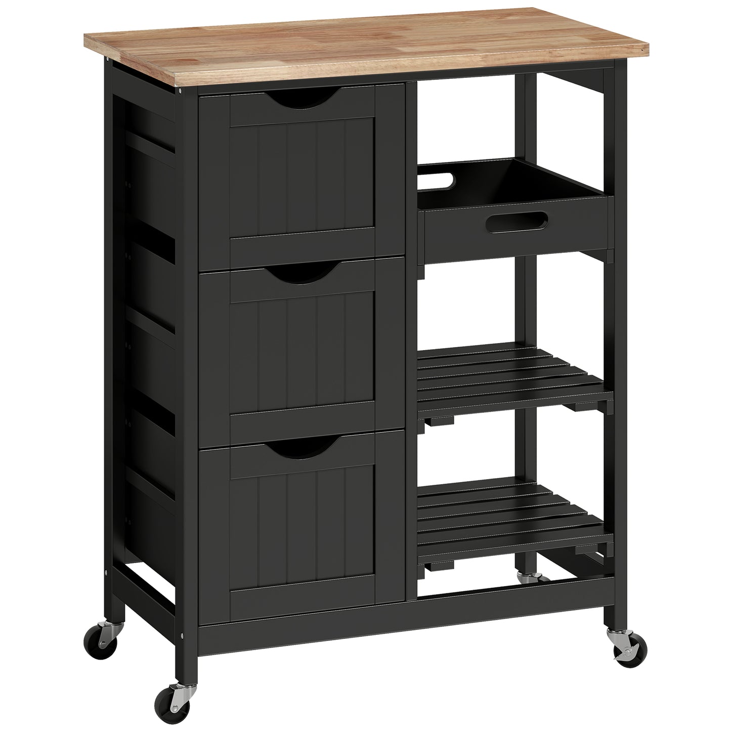 Rolling Kitchen Island Cart, Bar Serving Cart, Compact Trolley on Wheels with Wood Top