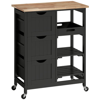 Rolling Kitchen Island Cart, Bar Serving Cart, Compact Trolley on Wheels with Wood Top