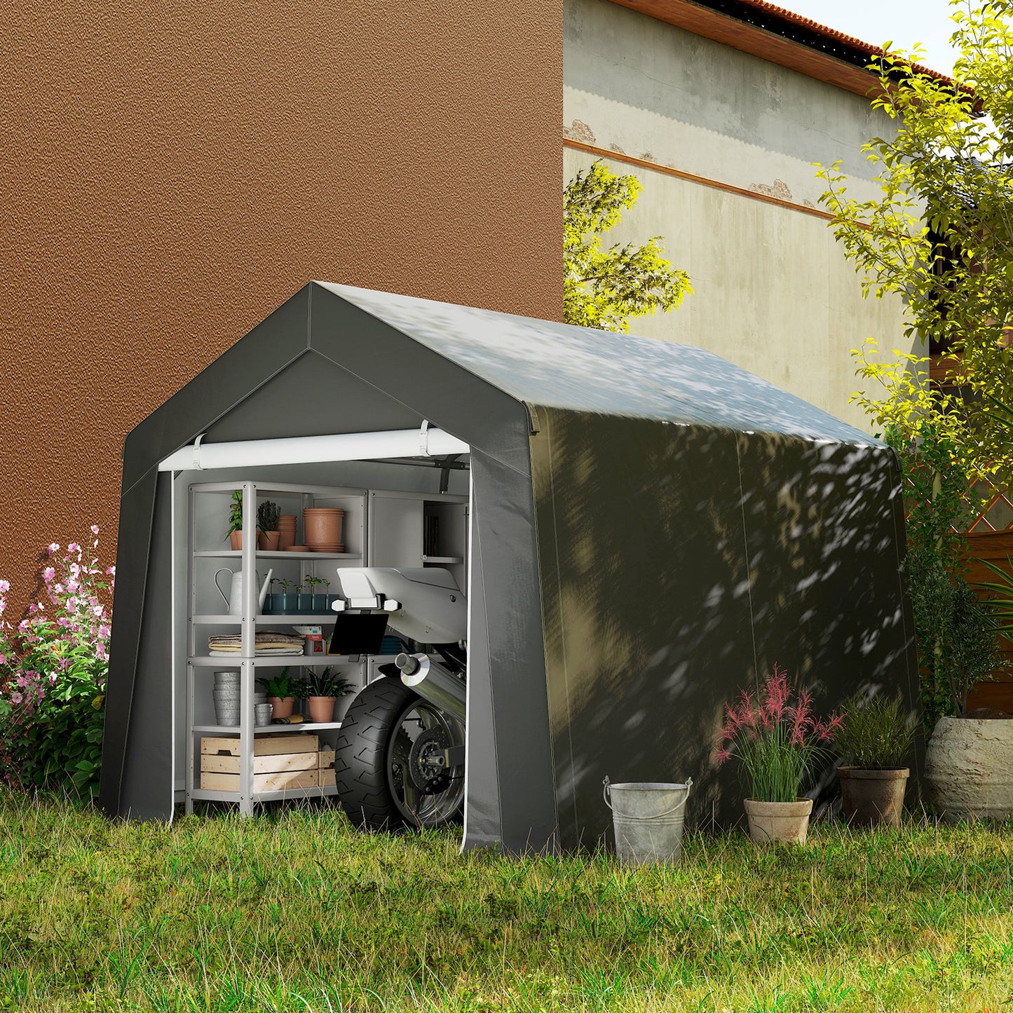 3.6 x 2.1m Portable Outdoor Shed, with Window - Dark Grey