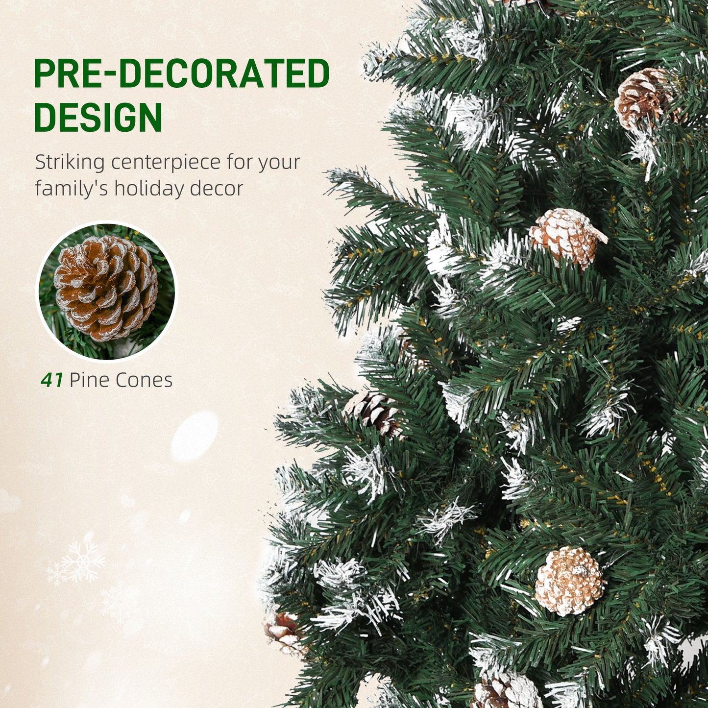5FT Artificial Christmas Tree with Pine Cones, Holiday Home Xmas Decoration Automatic Open, Green
