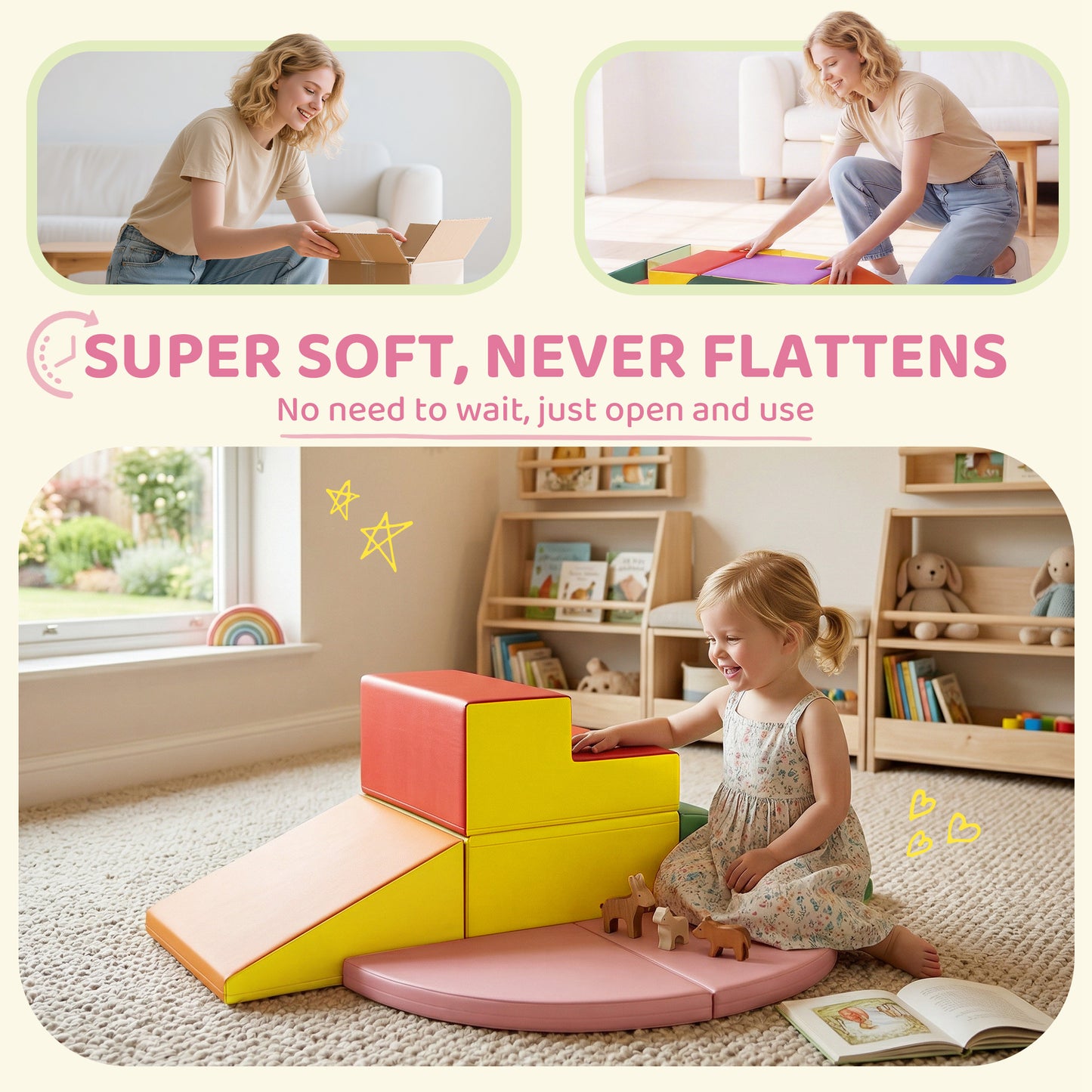 6 Piece Soft Play Equipment for Kids Climb and Crawl, Red