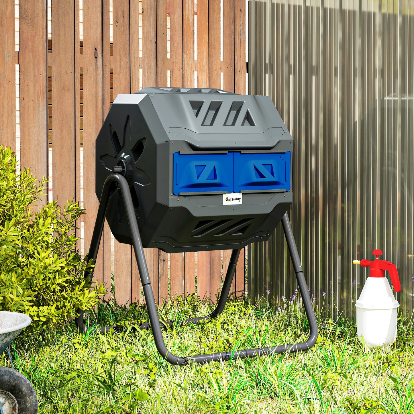160L 360° Rotating Dual Chamber Composter - Blue