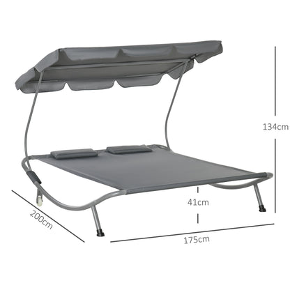 Double Sun Lounger with Adjustable Detachable Canopy, Portable Garden Daybed for 2 with Wheels, Outdoor Sunbed Hammock